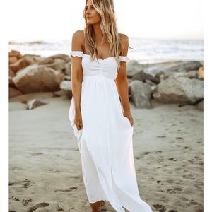 Odella off shoulder smocked maxi dress